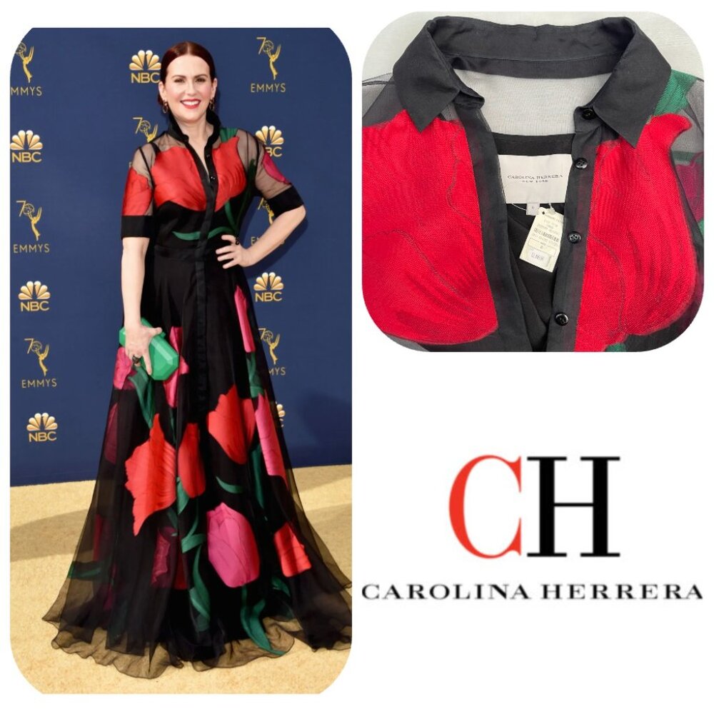 NWT $8000 Carolina Herrera Floral Fil Coupe organza Trench Gown with damadge